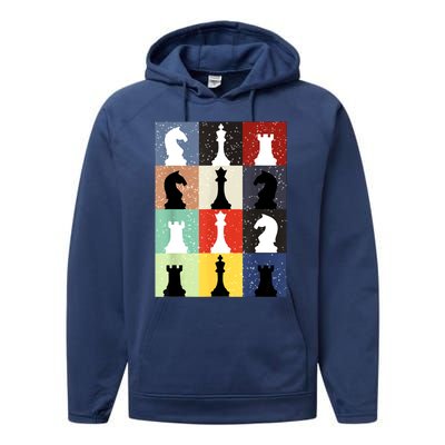 Retro Chess Player Shirt Gift Vintage Chess Pieces Performance Fleece Hoodie