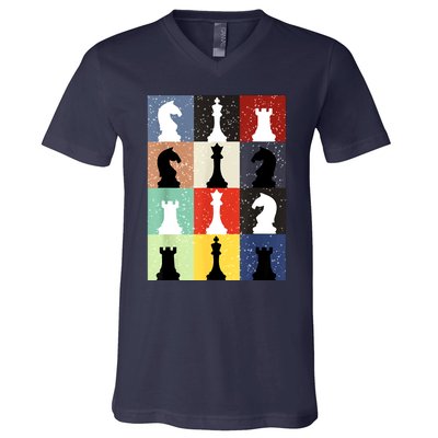 Retro Chess Player Shirt Gift Vintage Chess Pieces V-Neck T-Shirt