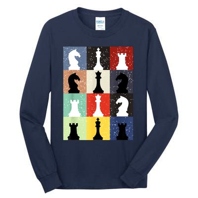 Retro Chess Player Shirt Gift Vintage Chess Pieces Tall Long Sleeve T-Shirt