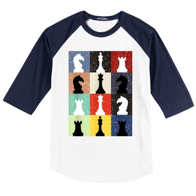 Retro Chess Player Shirt Gift Vintage Chess Pieces Baseball Sleeve Shirt