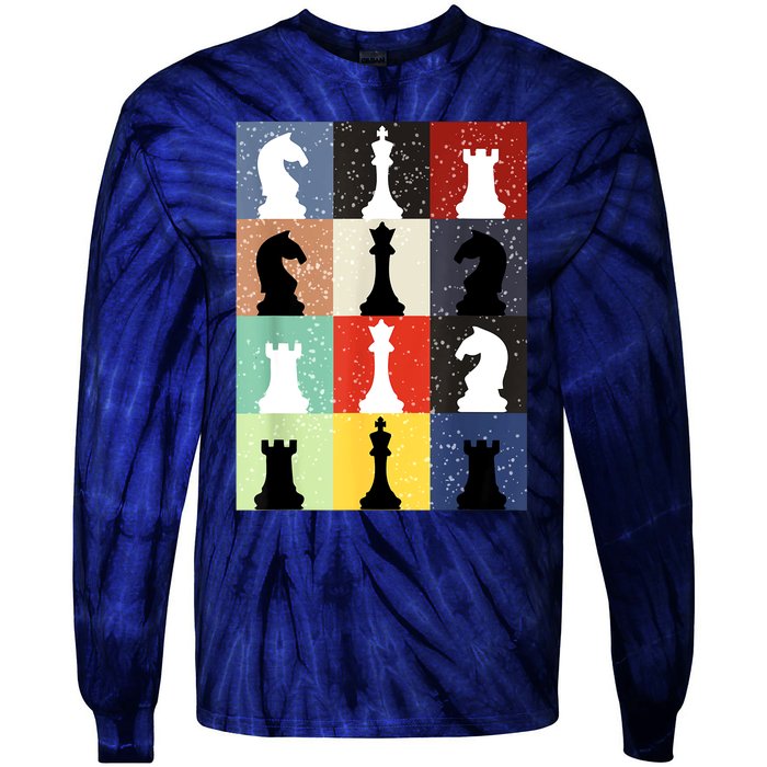 Retro Chess Player Shirt Gift Vintage Chess Pieces Tie-Dye Long Sleeve Shirt