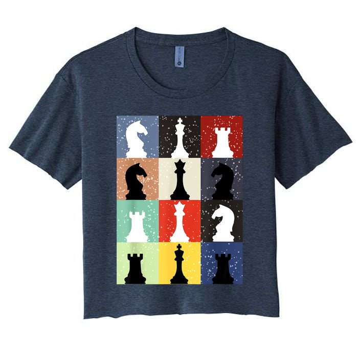 Retro Chess Player Shirt Gift Vintage Chess Pieces Women's Crop Top Tee