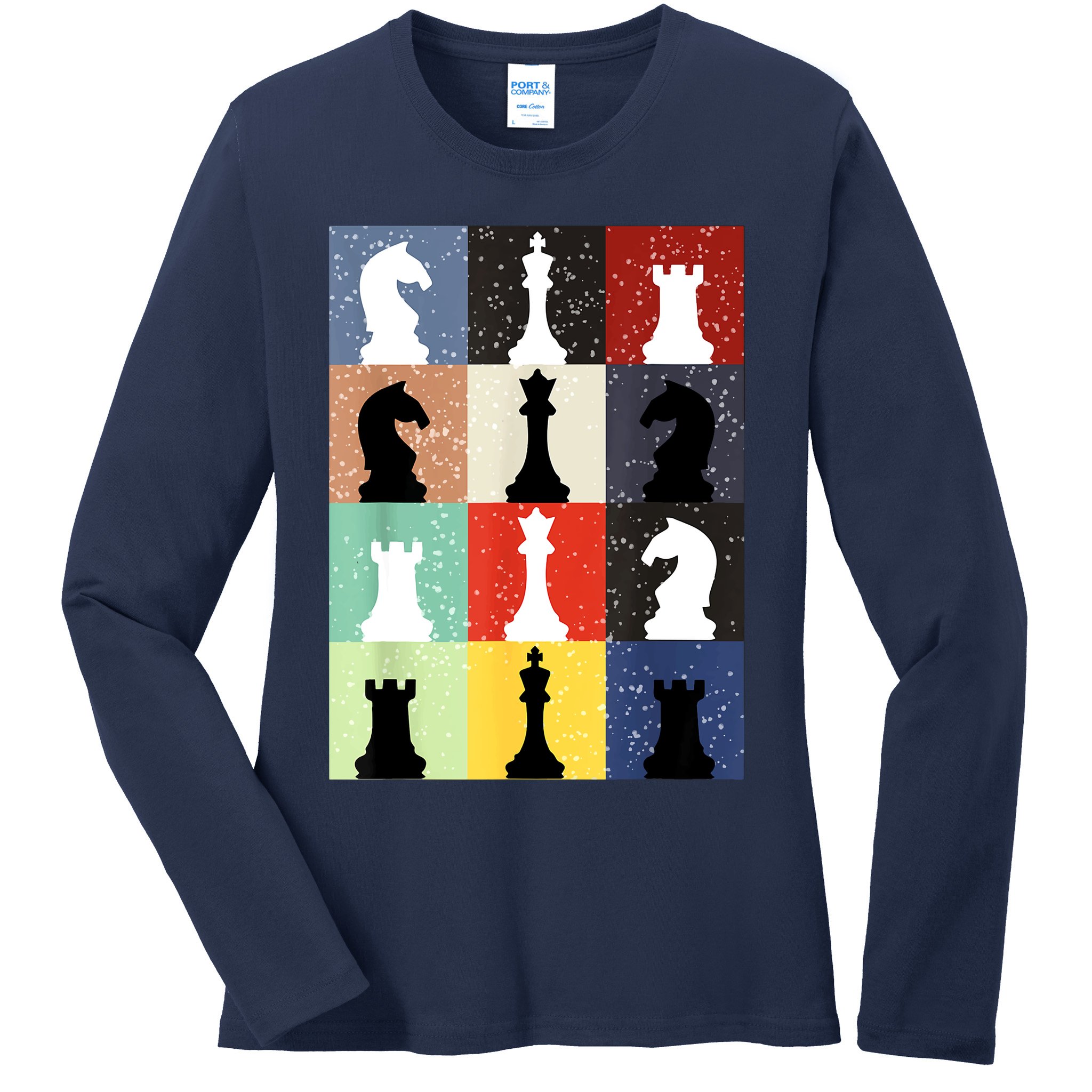 Retro Chess Player Shirt Gift Vintage Chess Pieces Ladies Long Sleeve Shirt