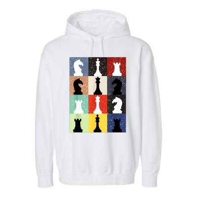 Retro Chess Player Shirt Gift Vintage Chess Pieces Garment-Dyed Fleece Hoodie