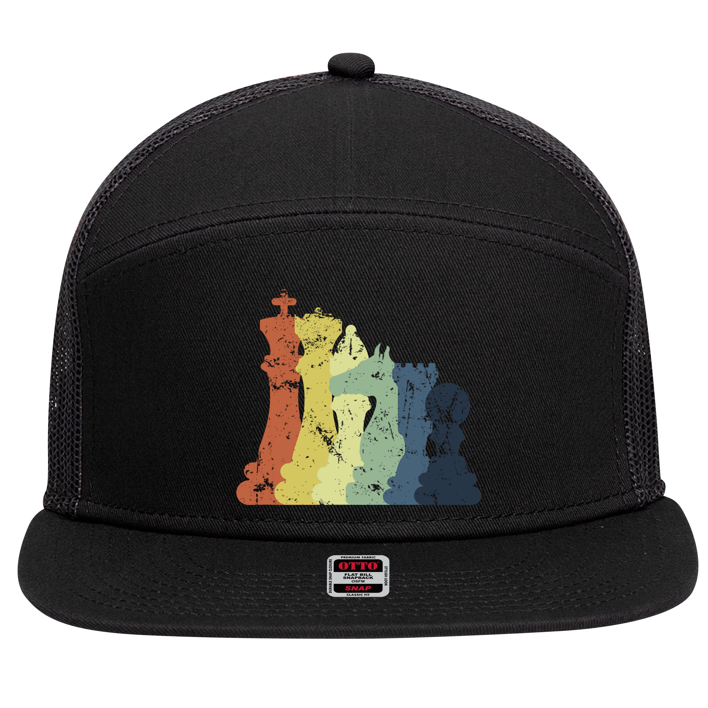 Retro Chess Player Shirt Gift Vintage Chess Pieces 7 Panel Mesh Trucker Snapback Hat