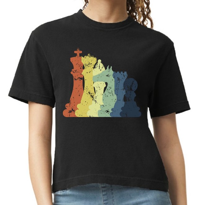 Retro Chess Player Shirt Gift Vintage Chess Pieces Comfort Colors Boxy T-Shirt