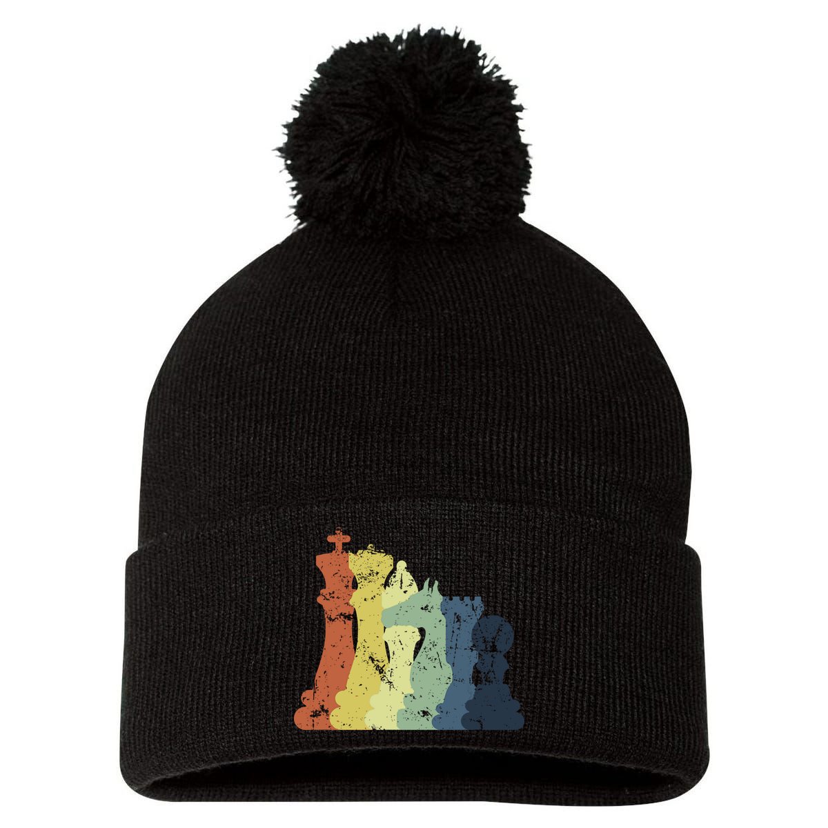 Retro Chess Player Shirt Gift Vintage Chess Pieces Pom Pom 12in Knit Beanie
