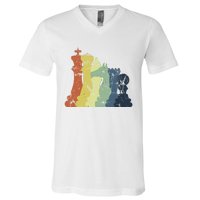 Retro Chess Player Shirt Gift Vintage Chess Pieces V-Neck T-Shirt