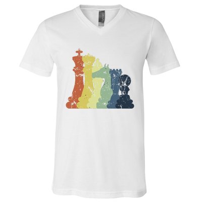 Retro Chess Player Shirt Gift Vintage Chess Pieces V-Neck T-Shirt