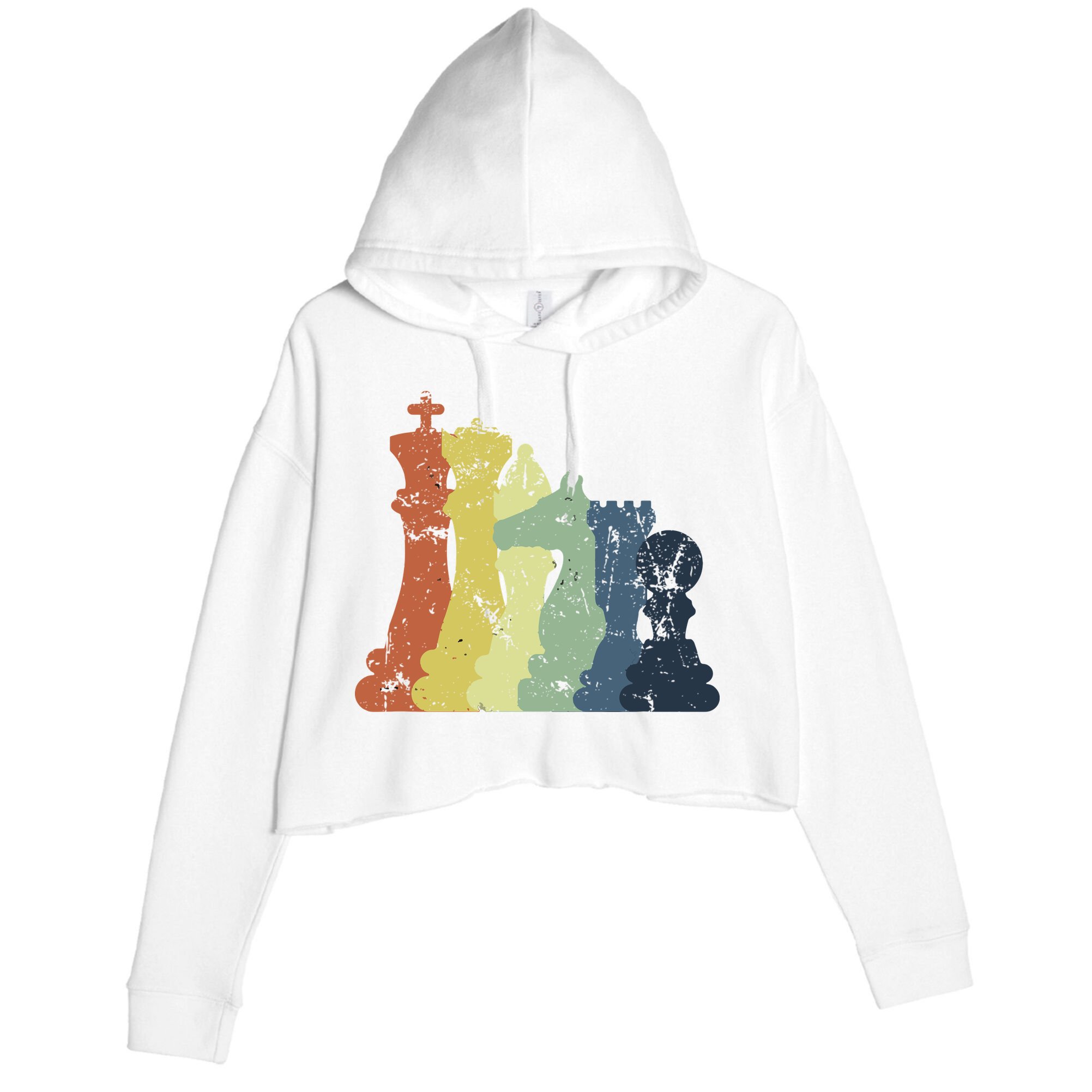 Retro Chess Player Shirt Gift Vintage Chess Pieces Crop Fleece Hoodie