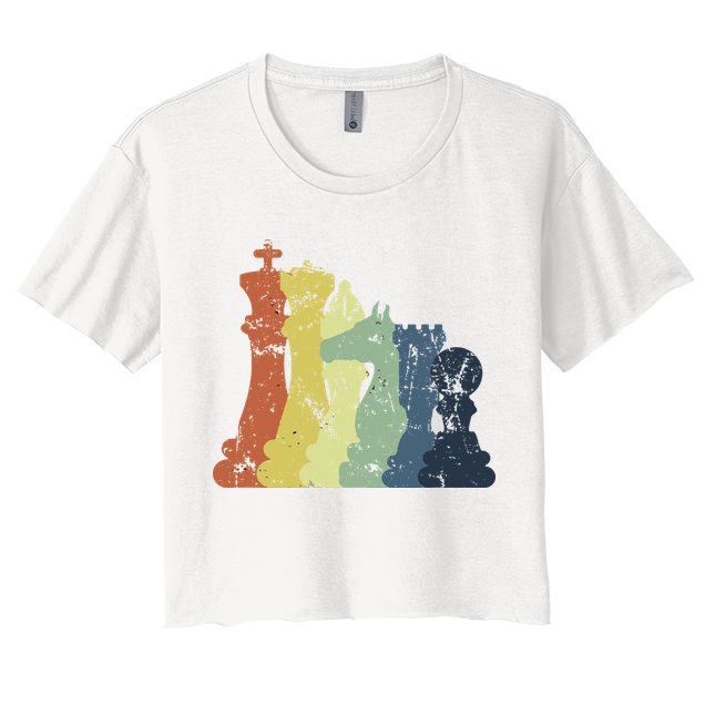 Retro Chess Player Shirt Gift Vintage Chess Pieces Crop Top