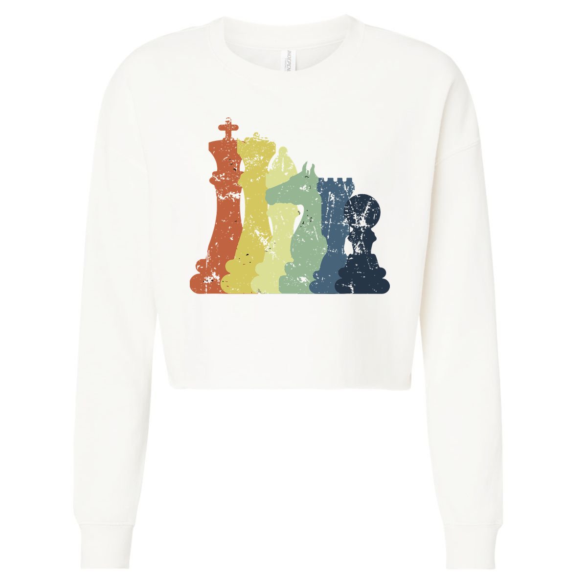 Retro Chess Player Shirt Gift Vintage Chess Pieces Cropped Pullover Crew
