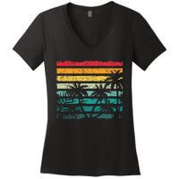 Retro Coconut Palm Trees Beach Exotic Tropical Summer Women's V-Neck T-Shirt