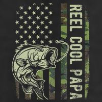 Reel Cool Papa Camouflage American Flag Fathers Day 7 Panel Mesh Trucker Snapback Hat