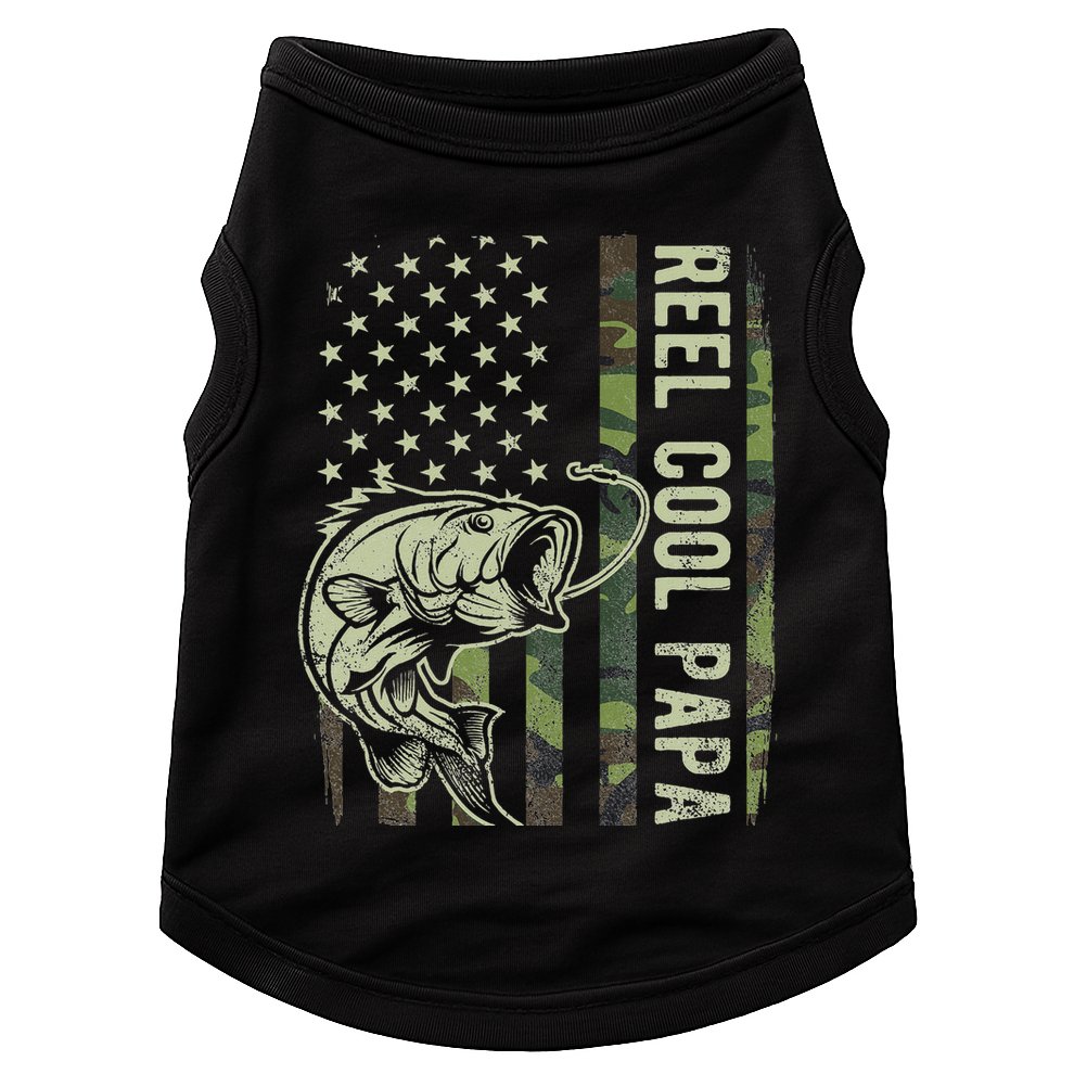 Reel Cool Papa Camouflage American Flag Fathers Day Doggie Tank