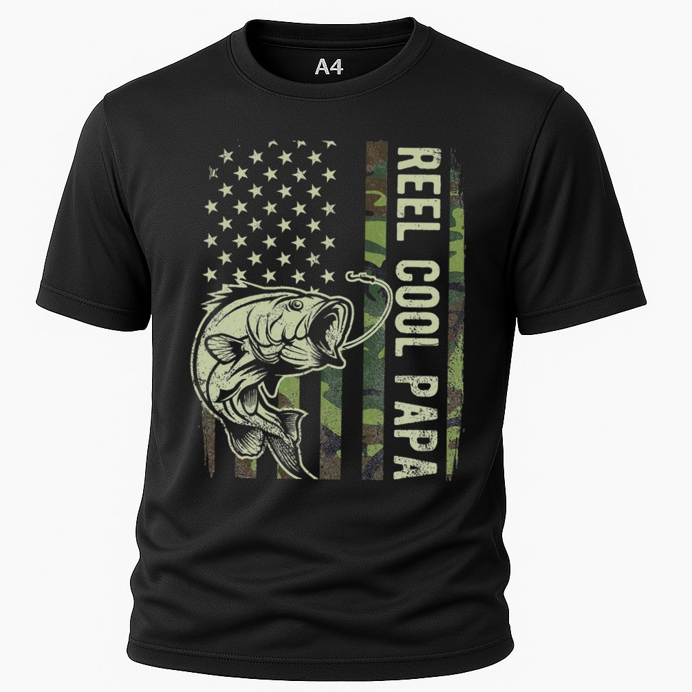 Reel Cool Papa Camouflage American Flag Fathers Day Cooling Performance Crew T-Shirt