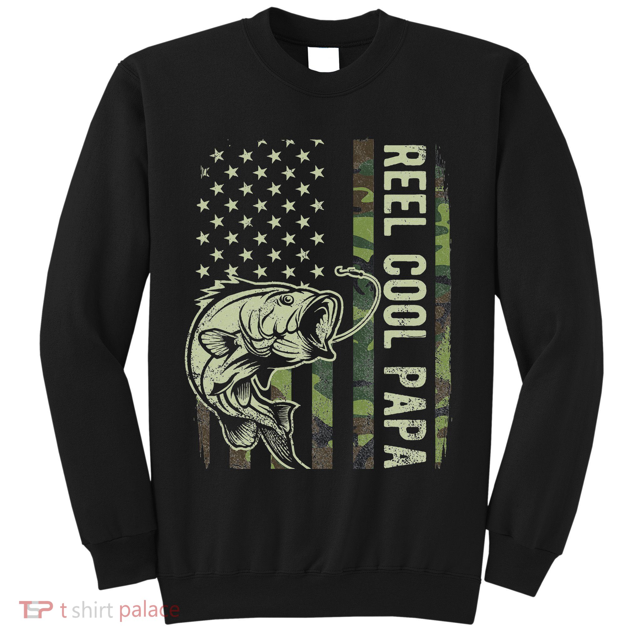 Reel Cool Papa Camouflage American Flag Fathers Day Sweatshirt