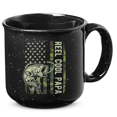 Reel Cool Papa Camouflage American Flag Fathers Day 15oz Campfire Ceramic Mug