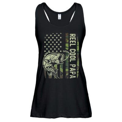 Reel Cool Papa Camouflage American Flag Fathers Day Ladies Essential Flowy Tank