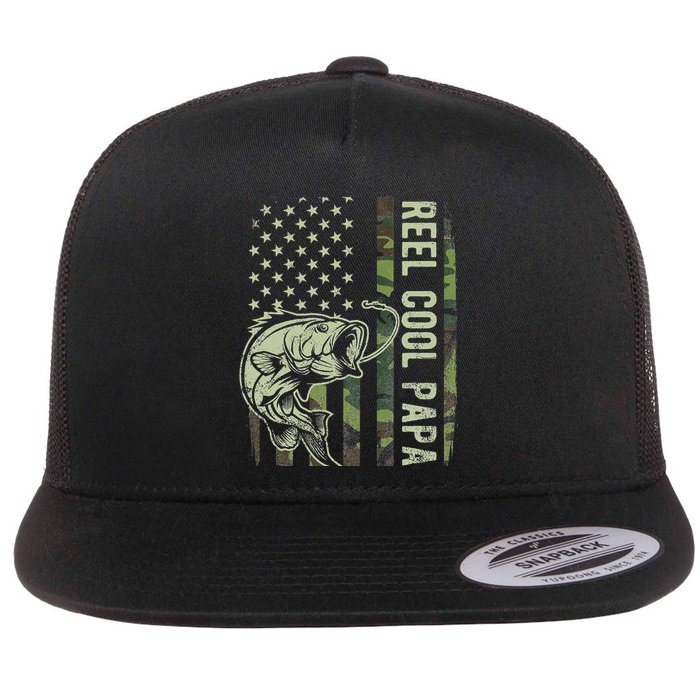 Reel Cool Papa Camouflage American Flag Fathers Day Flatbill Hat