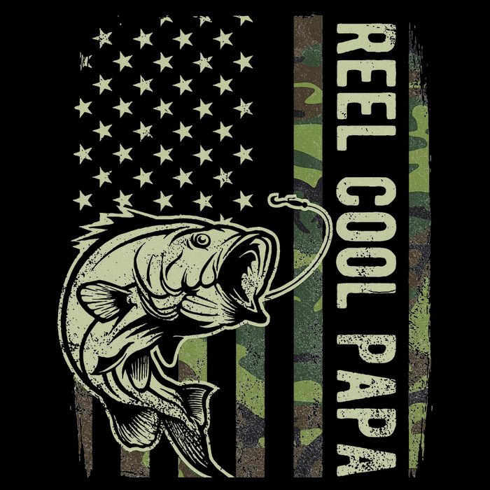 Reel Cool Papa Camouflage American Flag Fathers Day Flatbill Hat
