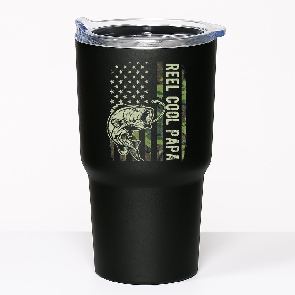 Reel Cool Papa Camouflage American Flag Fathers Day Tumbler