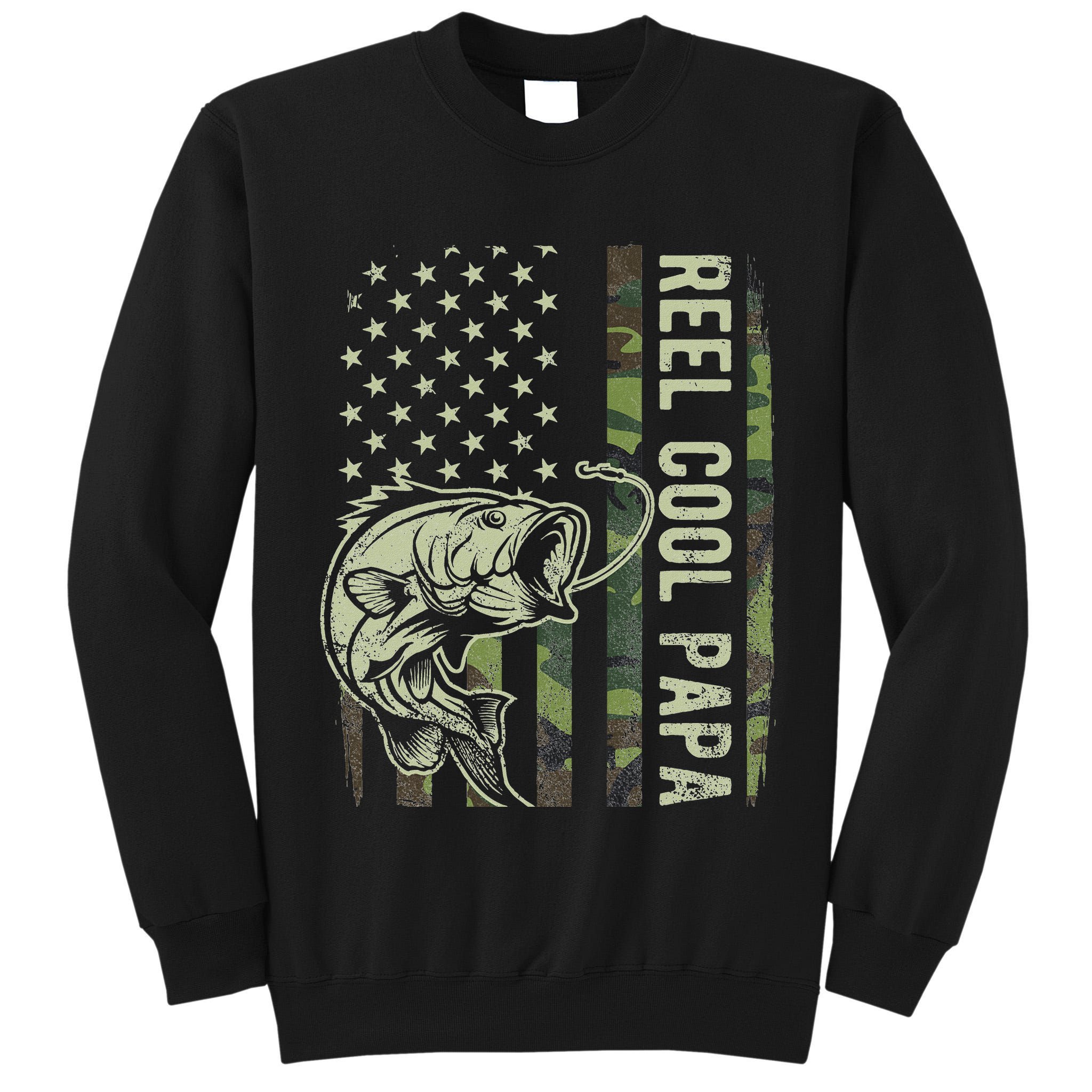 Reel Cool Papa Camouflage American Flag Fathers Day Tall Sweatshirt