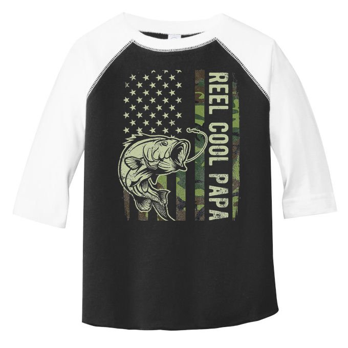 Reel Cool Papa Camouflage American Flag Fathers Day Toddler Fine Jersey T-Shirt