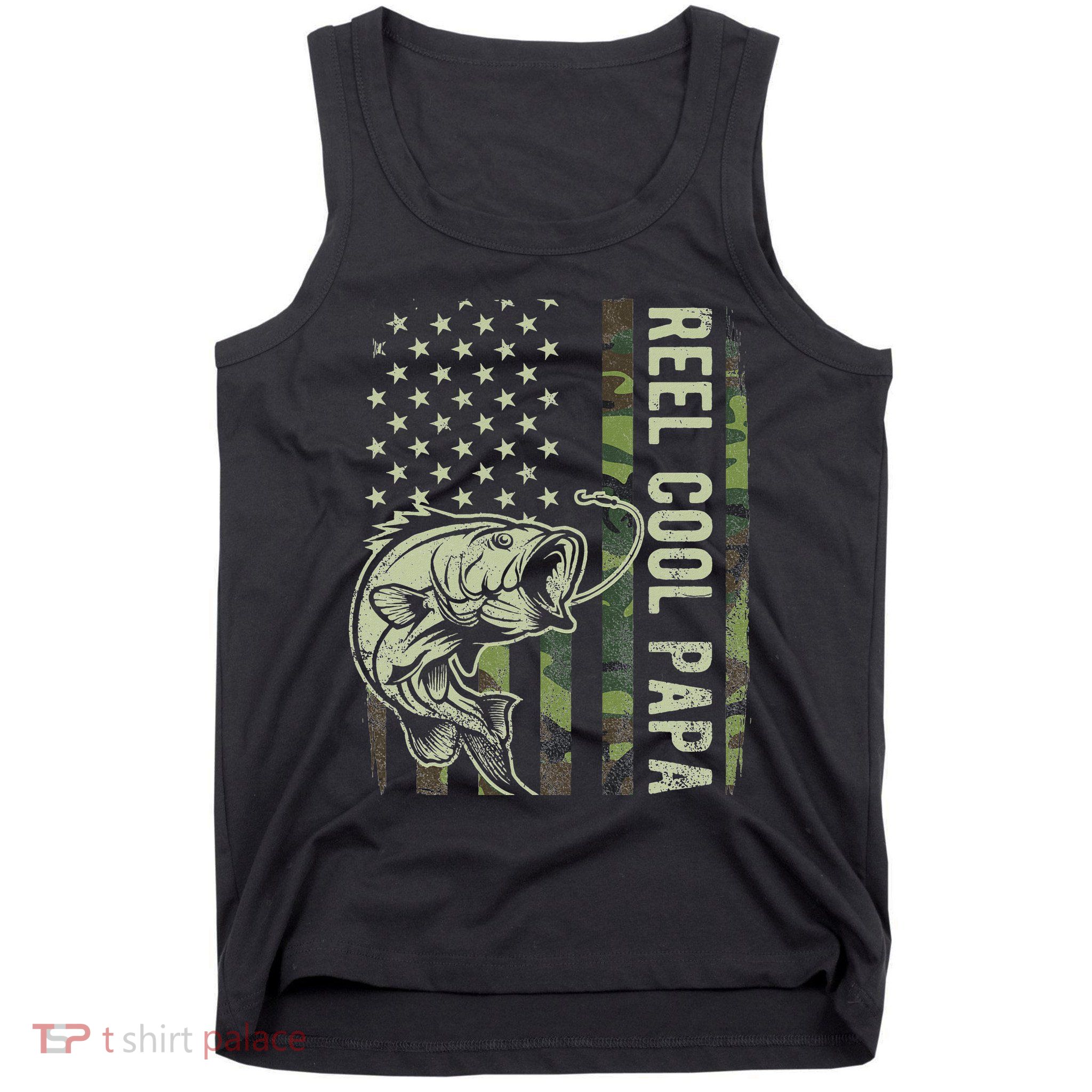 Reel Cool Papa Camouflage American Flag Fathers Day Tank Top