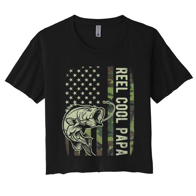 Reel Cool Papa Camouflage American Flag Fathers Day Crop Top