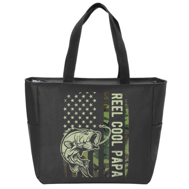 Reel Cool Papa Camouflage American Flag Fathers Day Zip Tote Bag