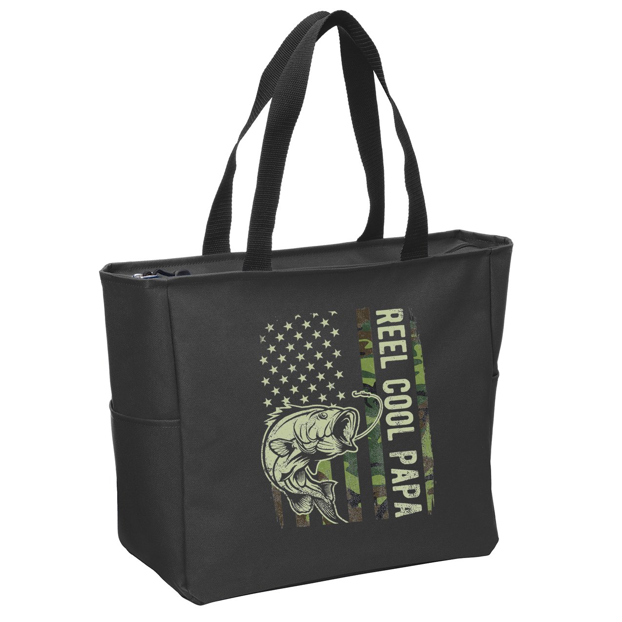 Reel Cool Papa Camouflage American Flag Fathers Day Zip Tote Bag