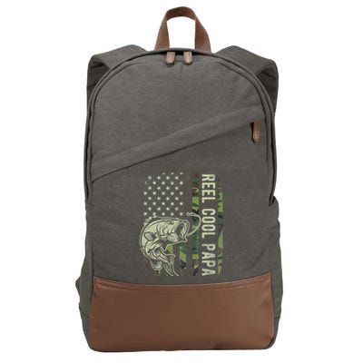Reel Cool Papa Camouflage American Flag Fathers Day Cotton Canvas Backpack