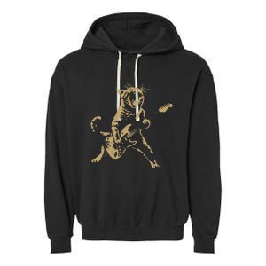 Rock Cat Playing Guitar Cat Garment-Dyed Fleece Hoodie