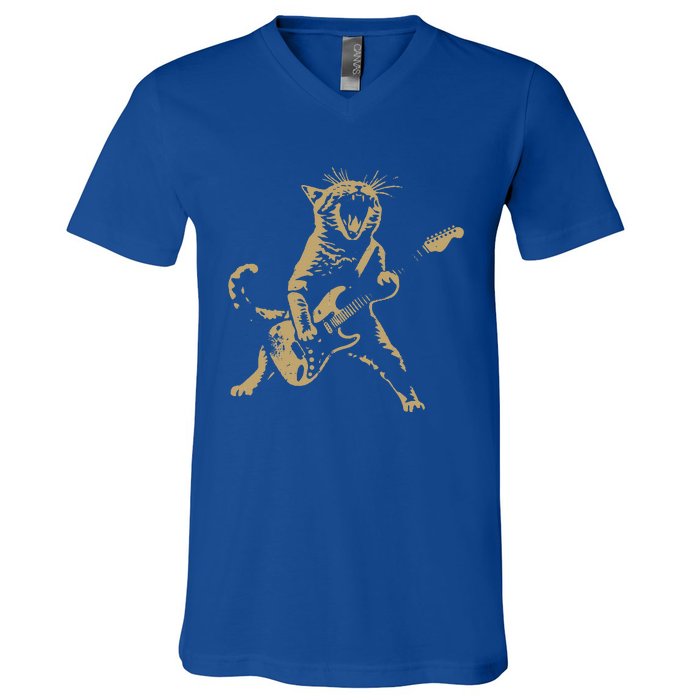 Rock Cat Playing Guitar Cat V-Neck T-Shirt