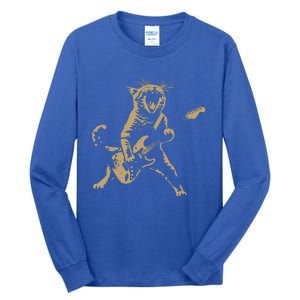 Rock Cat Playing Guitar Cat Tall Long Sleeve T-Shirt