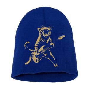 Rock Cat Playing Guitar Cat Short Acrylic Beanie