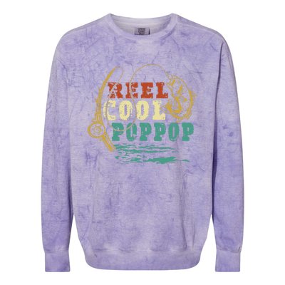 Reel Cool PopPop Vintage Fishing Funny Grandpa Fisherman Colorblast Crewneck Sweatshirt