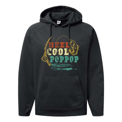 Reel Cool PopPop Vintage Fishing Funny Grandpa Fisherman Performance Fleece Hoodie