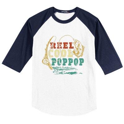 Reel Cool PopPop Vintage Fishing Funny Grandpa Fisherman Baseball Sleeve Shirt