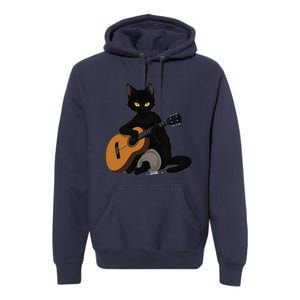 Rock Cat Playing Guitar Funny Guitar Cat Premium Hoodie