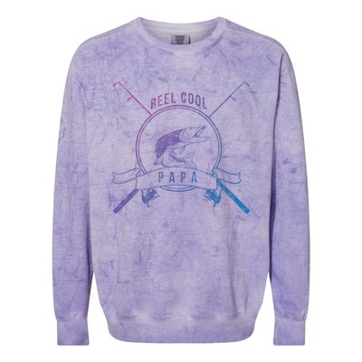 Reel Cool Papa Grandpa Fishing Gift Colorblast Crewneck Sweatshirt