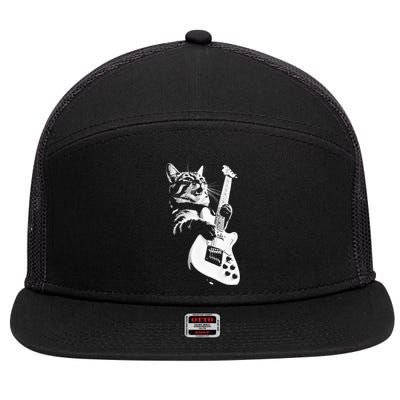 Rock Cat Playing Guitar  Funny Guitar Cat  7 Panel Mesh Trucker Snapback Hat