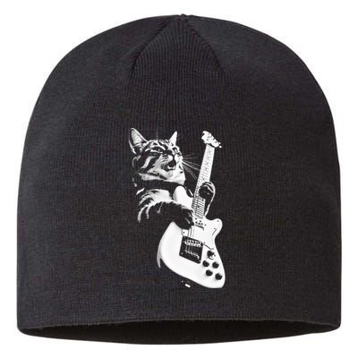 Rock Cat Playing Guitar  Funny Guitar Cat  Sustainable Beanie