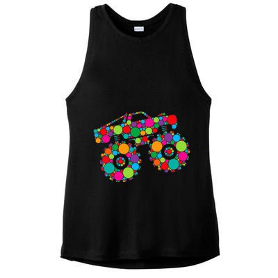 Retro Colorful Polka Dots Monster Truck Happy Dot Day Ladies PosiCharge Tri-Blend Wicking Tank