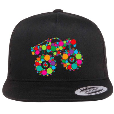 Retro Colorful Polka Dots Monster Truck Happy Dot Day Flatbill Hat