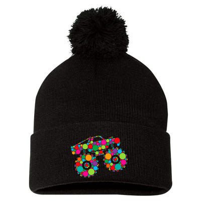 Retro Colorful Polka Dots Monster Truck Happy Dot Day Pom Pom 12in Knit Beanie