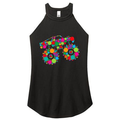 Retro Colorful Polka Dots Monster Truck Happy Dot Day Women's Perfect Tri Rocker Tank