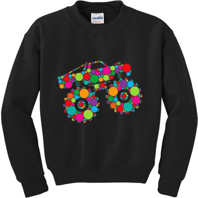 Retro Colorful Polka Dots Monster Truck Happy Dot Day Kids Sweatshirt