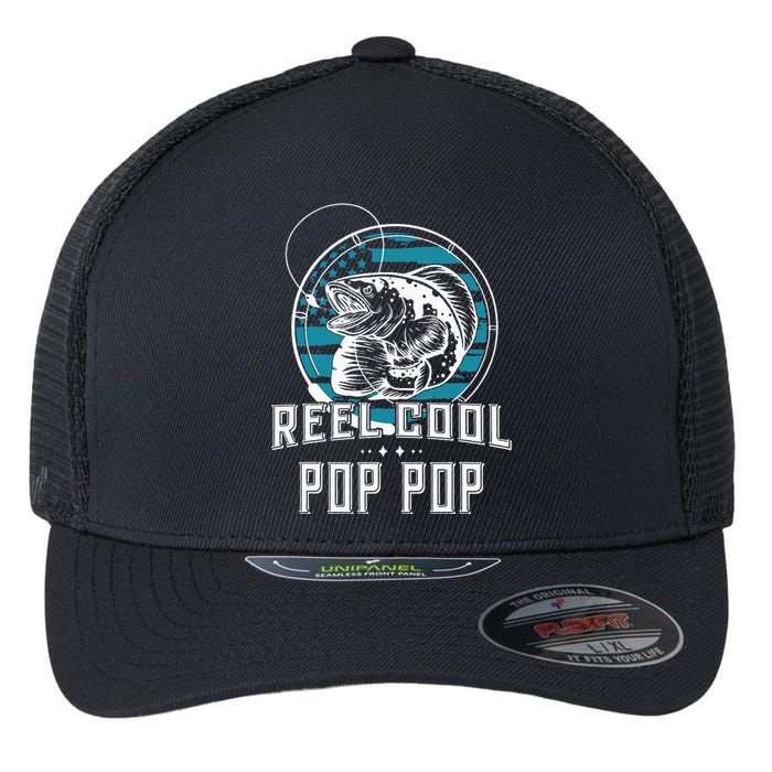 Reel Cool Pop Pop American Flag Fishing Fisher Flexfit Unipanel Trucker Cap